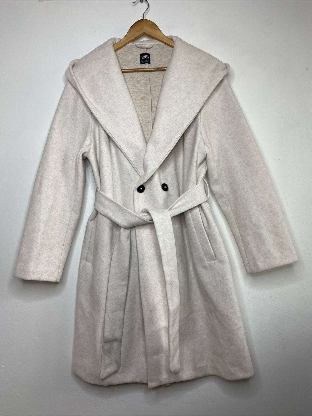 Zara Hooded mid length coat Size XL Neutral Classic